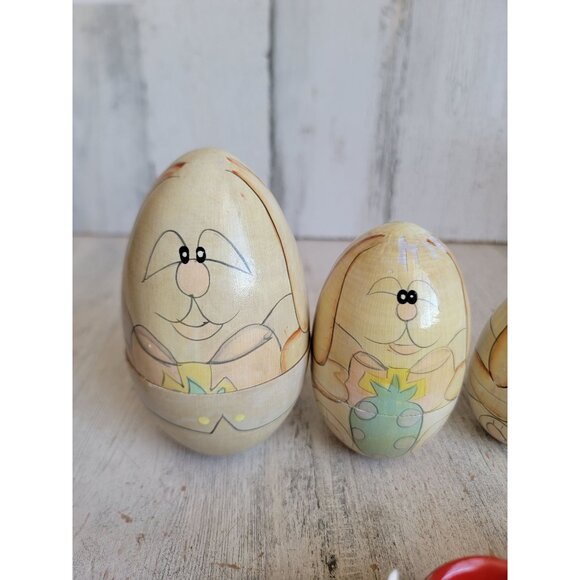 Easter bunny Russian stacking egg wooden vintage figure decor - Picture 4 of 14